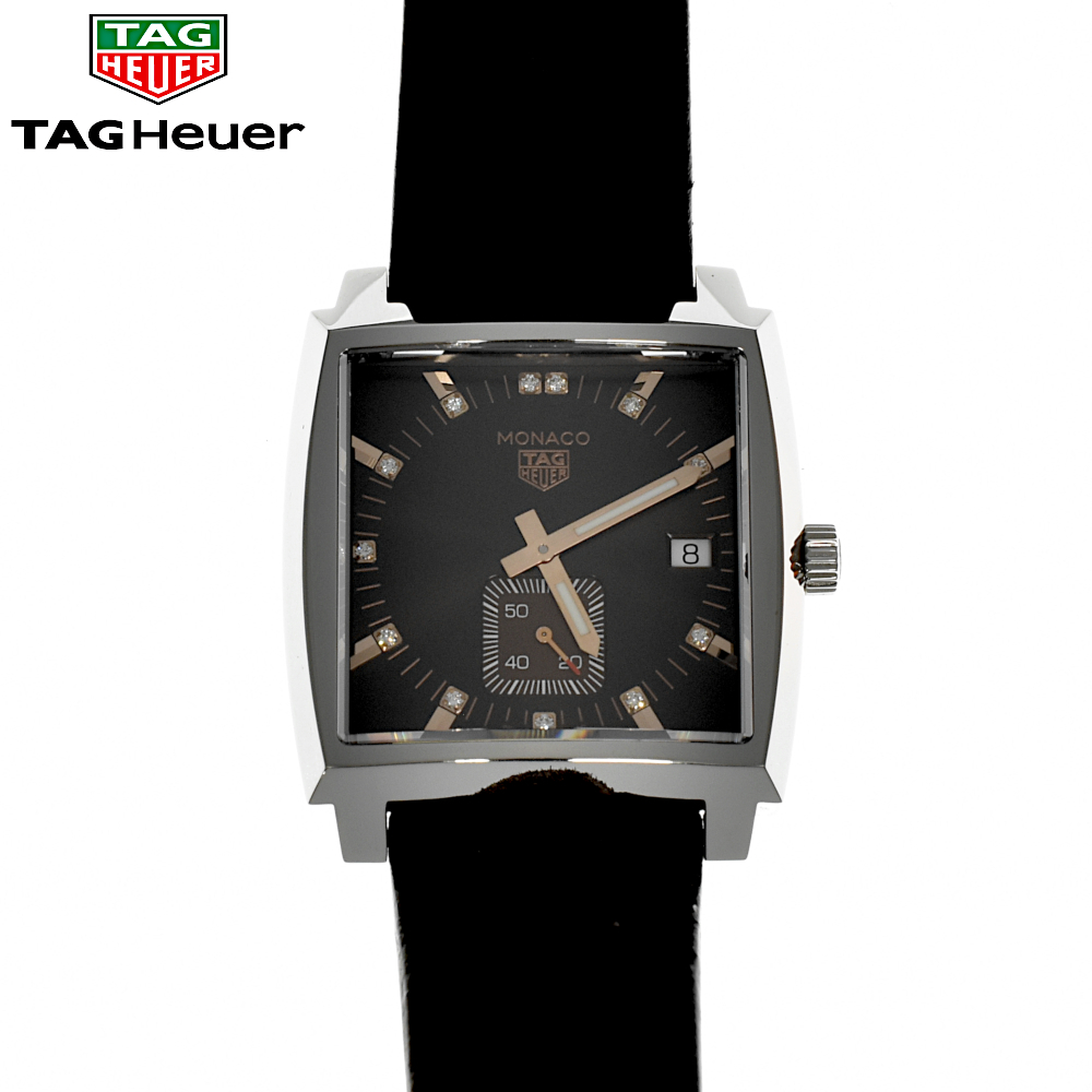 TAG HEUER TAG Heuer WAW131C Monaco King s man 12P diamond QZ quartz men's wristwatch silver × Brown [A02340]