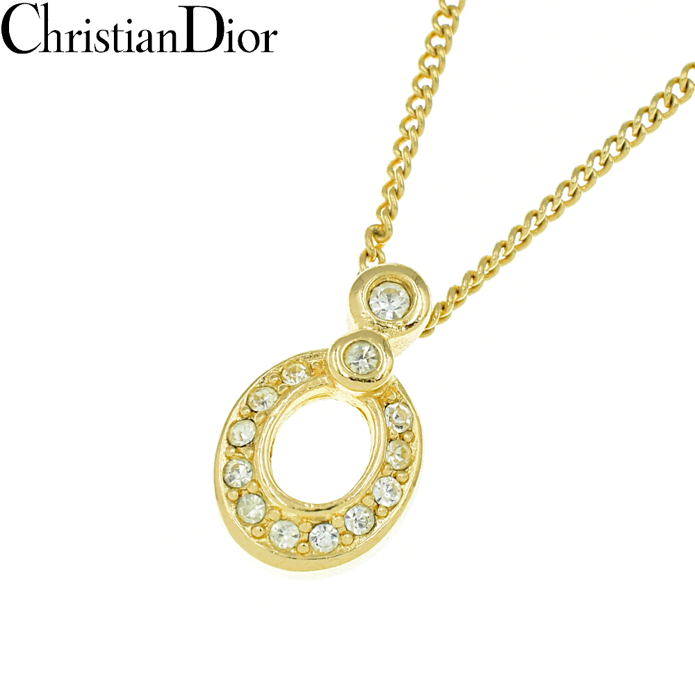 Christian Dior クリスチャンディオール ラインストーン ネックレス ゴールド【A02396】