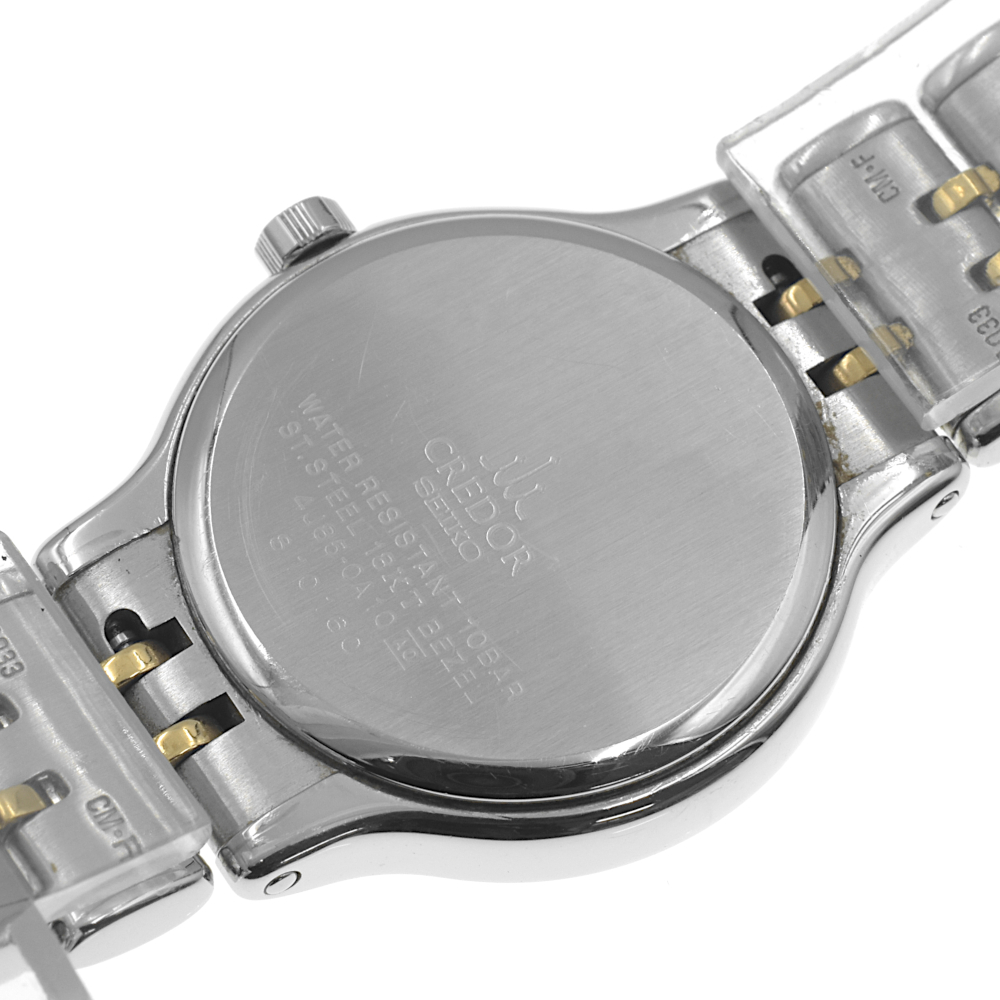 SEIKO セイコー クレドール 4J85-0A10 18KTベゼル QZ クォーツ レディース腕時計 シルバー×ゴールド【A02408】