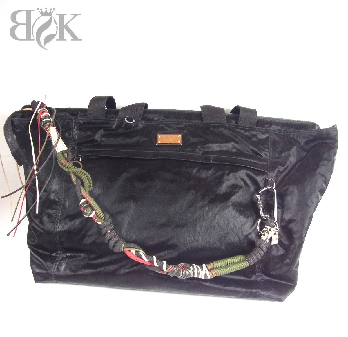 極美品 ドルチェ&ガッバーナ ナイロン製 トラベル ボストン バッグ ブラック 黒 レオパード Dolce & Gabbana 中古品 ♪