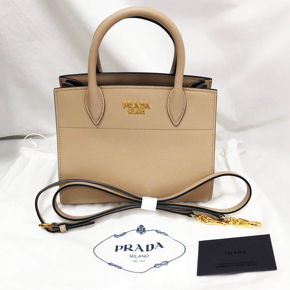 プラダ サフィアーノ 1BA071 2WAYショルダーバッグ ベージュ 箱 中古 PRADA ＋の画像10