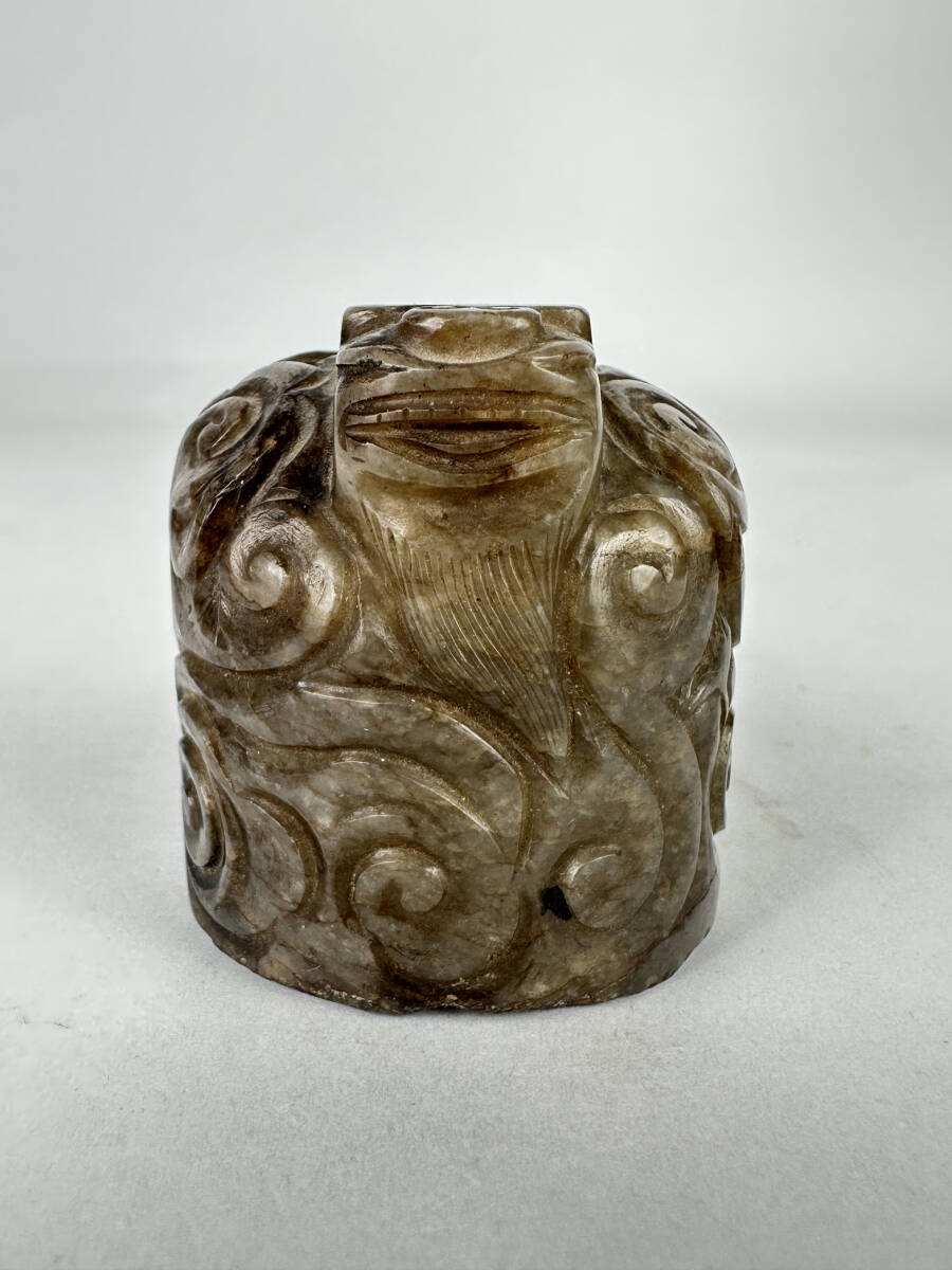 中国美術　古玉製　玉　玉石　龍形　置物　摘　唐物　古物保証　旧家蔵出　SH1030S_画像1