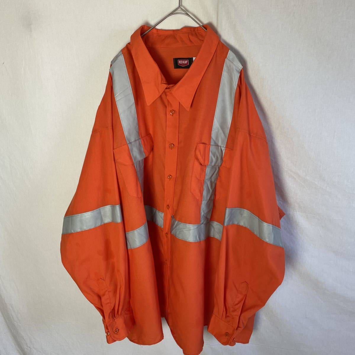 レッドキャップ　長袖ワークシャツ　リフレクター　古着　6XL-RGサイズ オレンジ　WORKWEAR_画像1