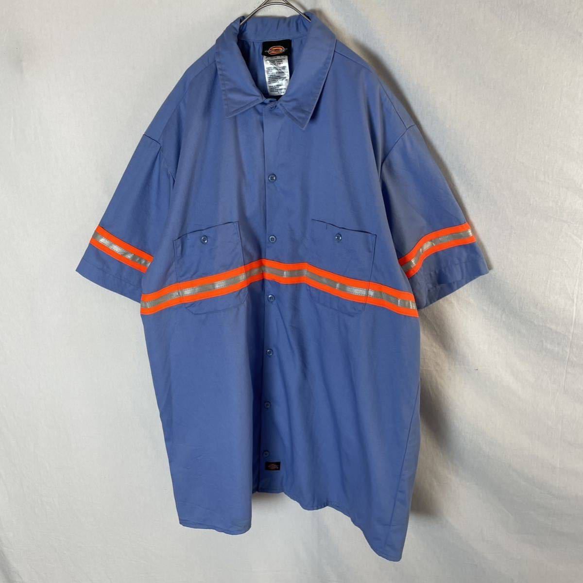 ディッキーズ　半袖ワークシャツ　古着　XLサイズ　ブルー　リフレクター　WORKWEAR_画像1