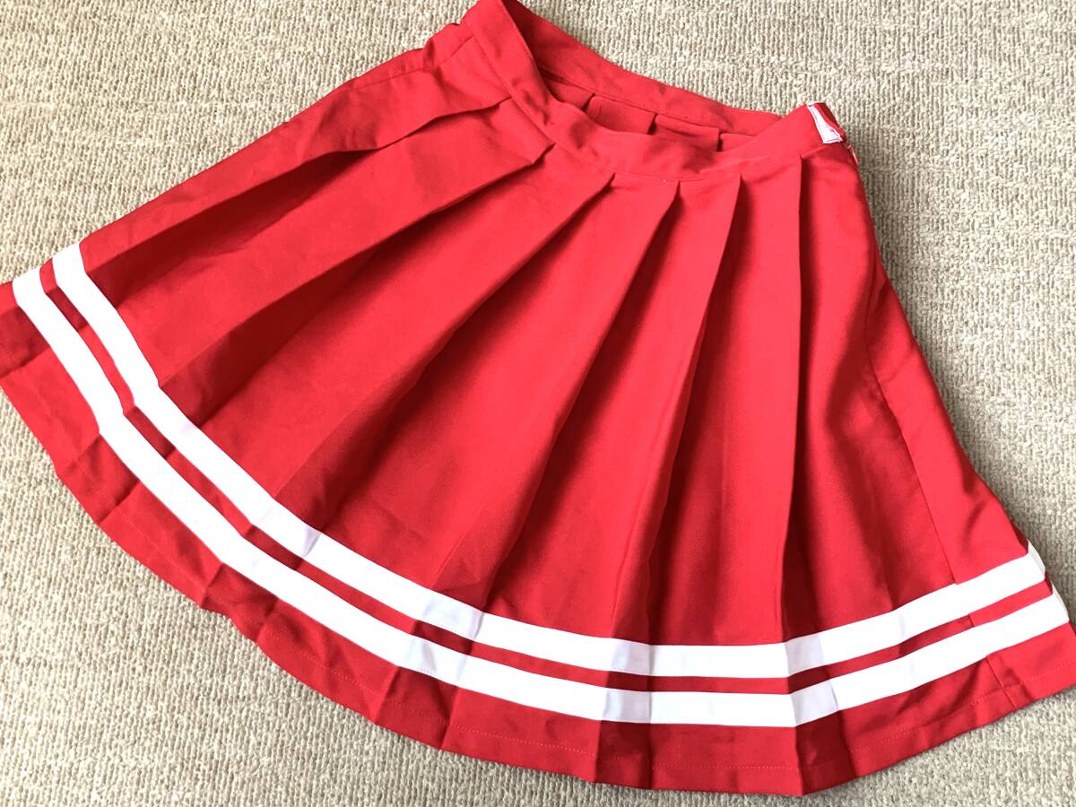 469　ミニプリーツスカート　赤　裾ストライプ　　　_画像1