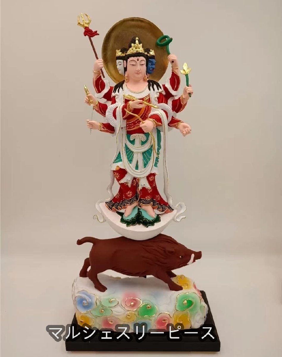 細密木彫仏像 彩色 摩利支天立像 (木彫仏像 三面六臂摩利支天 細密木彫仏像 彩色 摩利支天立像 (木彫仏像 三面六臂摩利支天