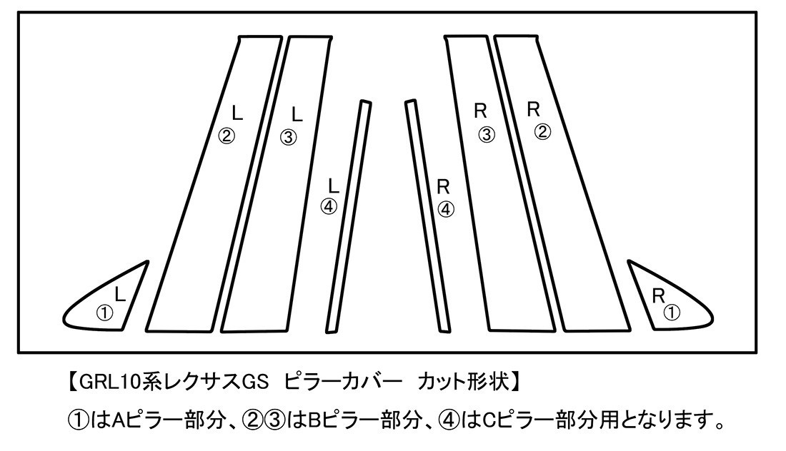 【ドレスアップ】GRL10系 レクサスGS 7Dカーボンピラーカバー8P【バイザー無し車用】【ピラーガーニッシュ】_画像2