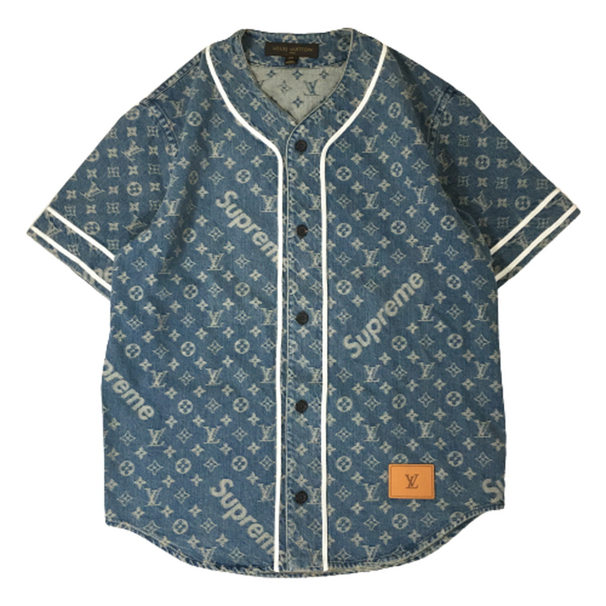Supreme シュプリーム Louis Vuitton Jacquard Denim Baseball Jersey ルイヴィトン ジャガードデニムベースボールシャツ XS