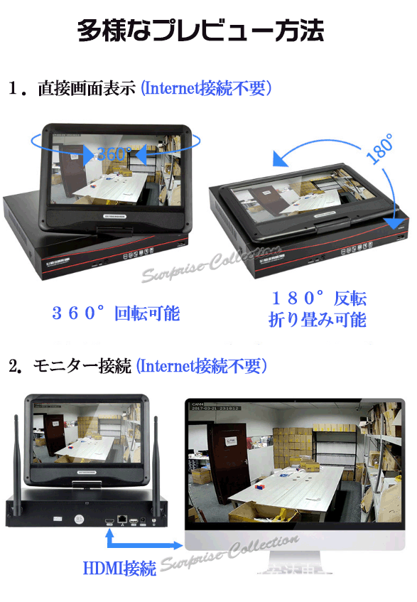 200万画像 wifi-nvr 4台セット 配線不要 防犯カメラ 監視カメラ ワイヤレス 家庭用 屋外 屋内 高画質 モニター付き 液晶 家庭用 国内発送◆_画像3