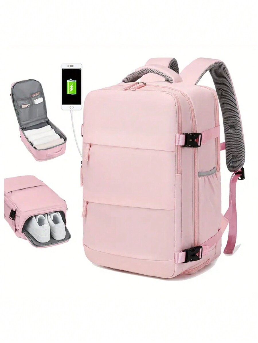 メンズ バッグ バックパック トップジップ 複数のポケット付き 大容量 旅行用バッグ ピンク