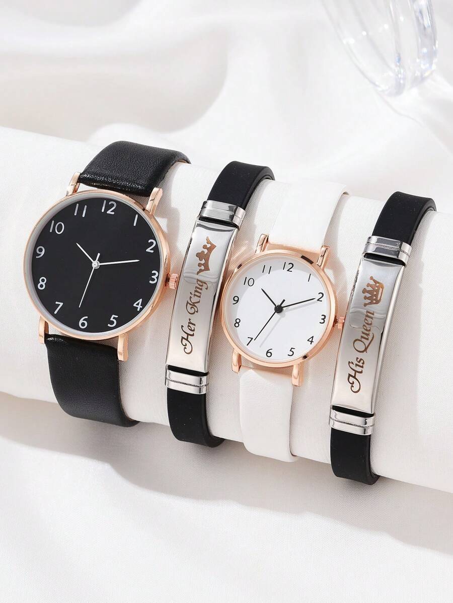 腕時計 レディース セット 4 ピース/セットカップルの愛のデザインレザークォーツ時計ブレスレット付き、時計セット_画像1