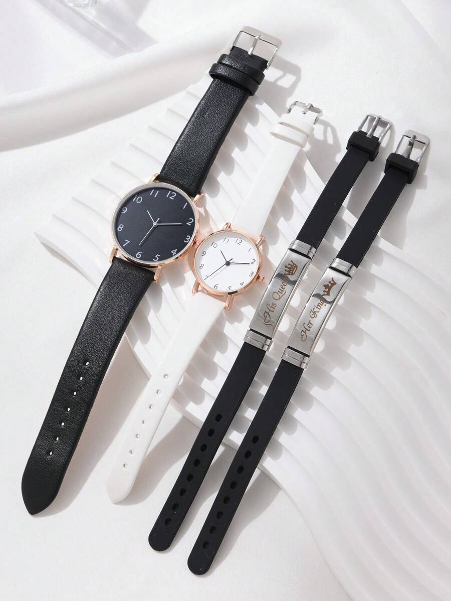 腕時計 レディース セット 4 ピース/セットカップルの愛のデザインレザークォーツ時計ブレスレット付き、時計セット_画像2