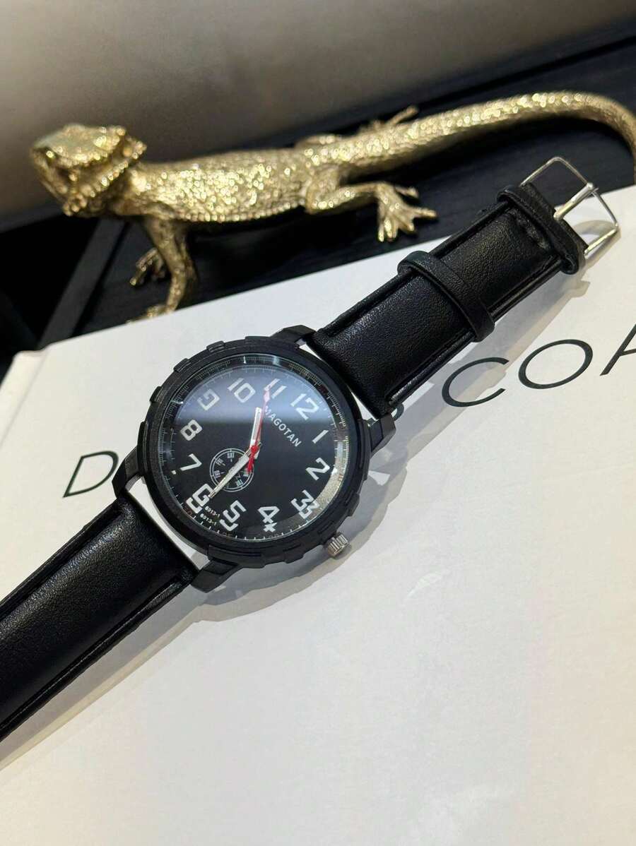 腕時計 メンズ クォーツ クオーツ時計 レザーバンド 大きな数字の文字盤 男性用 日常着用 洗練されたデザイン 誕生日プレゼント_画像2