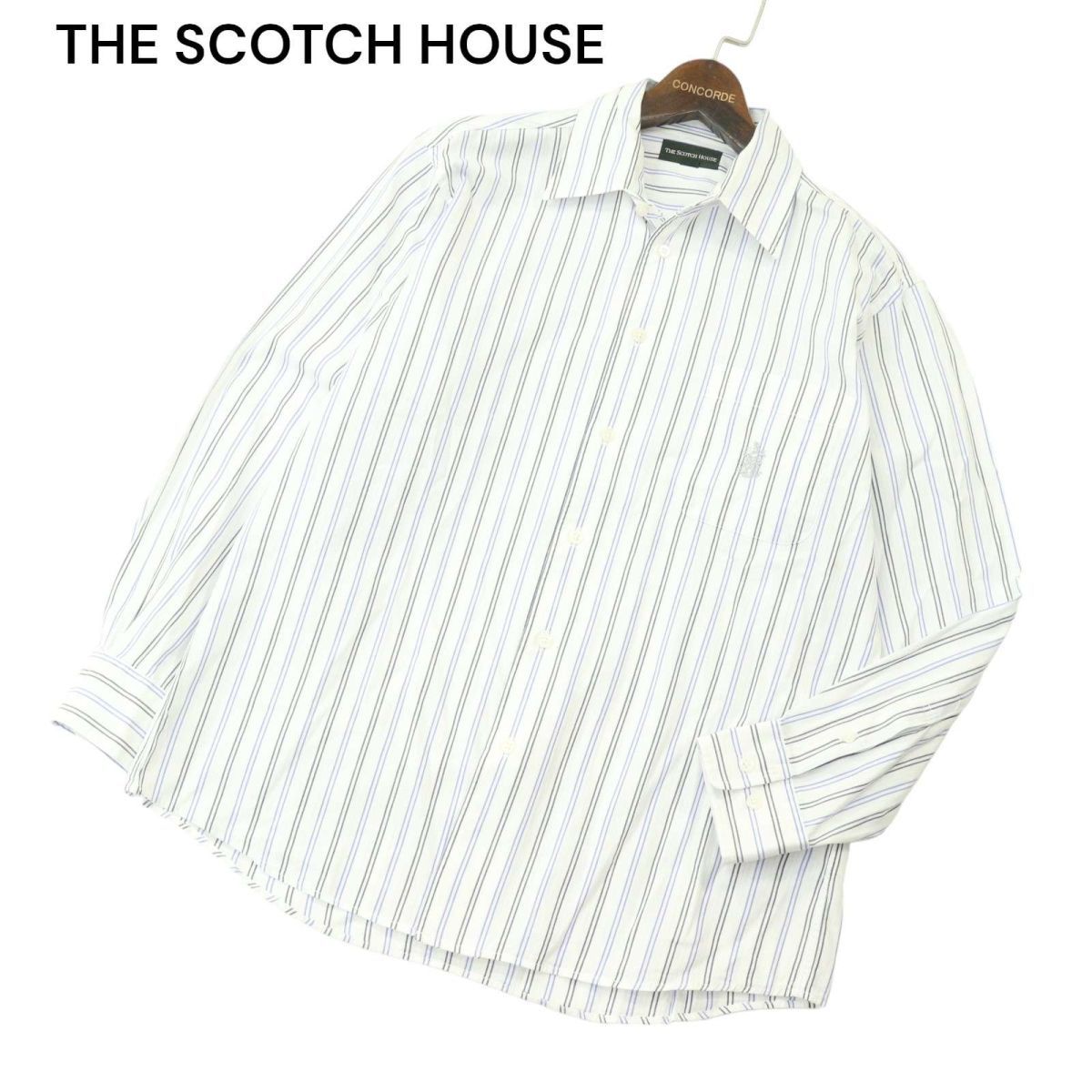 THE SCOTCH HOUSE スコッチハウス 通年 刺繍★ 長袖 マルチ ストライプ シャツ Sz.M　メンズ　A4T00997_1#C_画像1