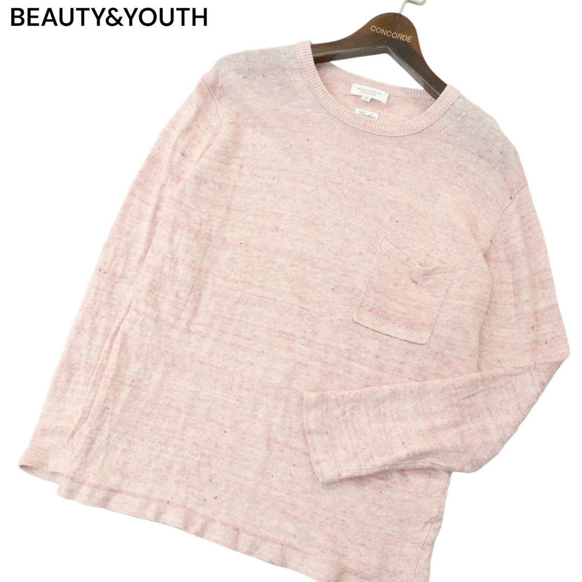 BEAUTY&YOUTH ユナイテッドアローズ 春夏 麻 リネン100％★ ポケット メランジ ニット セーター カットソー Sz.M メンズ A4T01090_2#Jの画像1