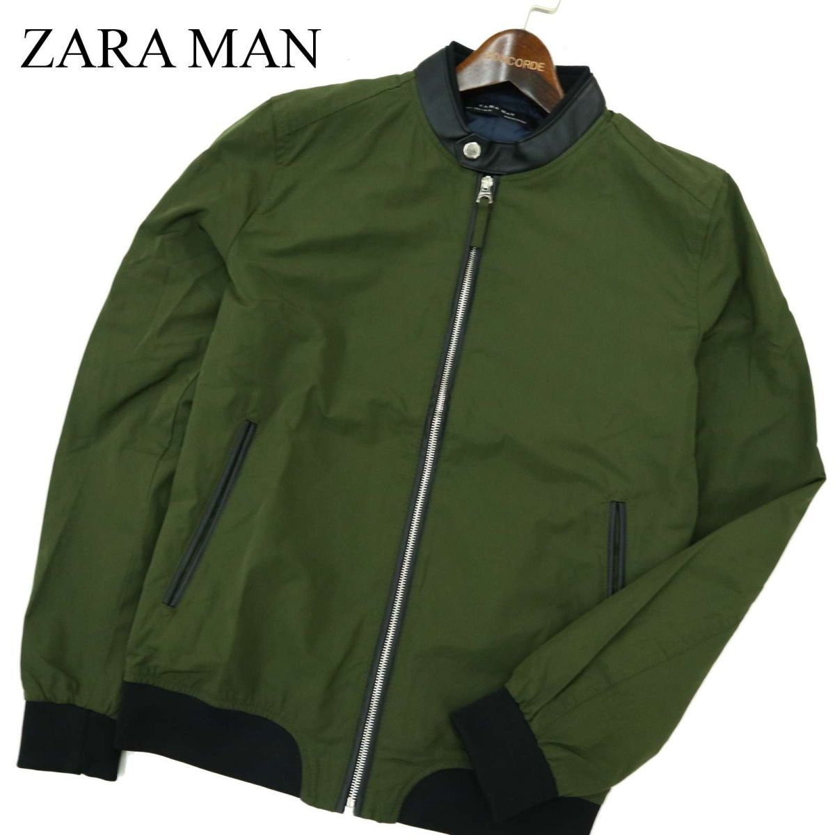 ZARA MAN ザラ マン Fレザー切替★ シングル ライダース ジャケット ブルゾン Sz.S　メンズ　A3T00947_2#O_画像1