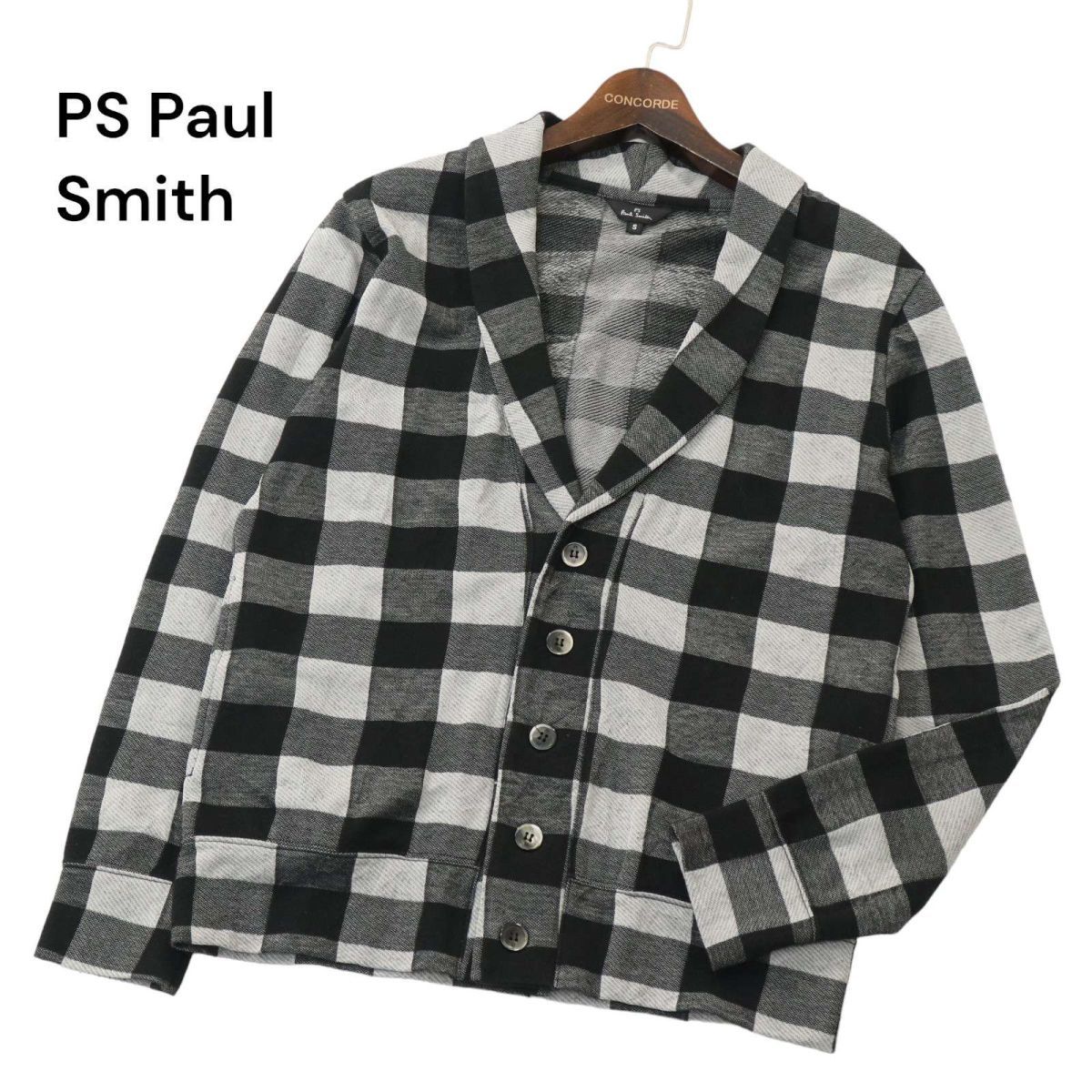 PS Paul Smith ポールスミス 通年 ショールカラー★ コットン チェック ジャケット カーディガン Sz.S　メンズ 日本製　A4T01280_2#M_画像1