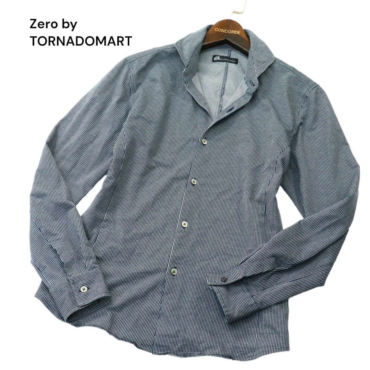 Zero by TORNADOMART トルネードマート 通年 長袖 ホリゾンタルカラー★ スリム ストライプ シャツ Sz.L　メンズ 日本製　A4T01240_2#C_画像1