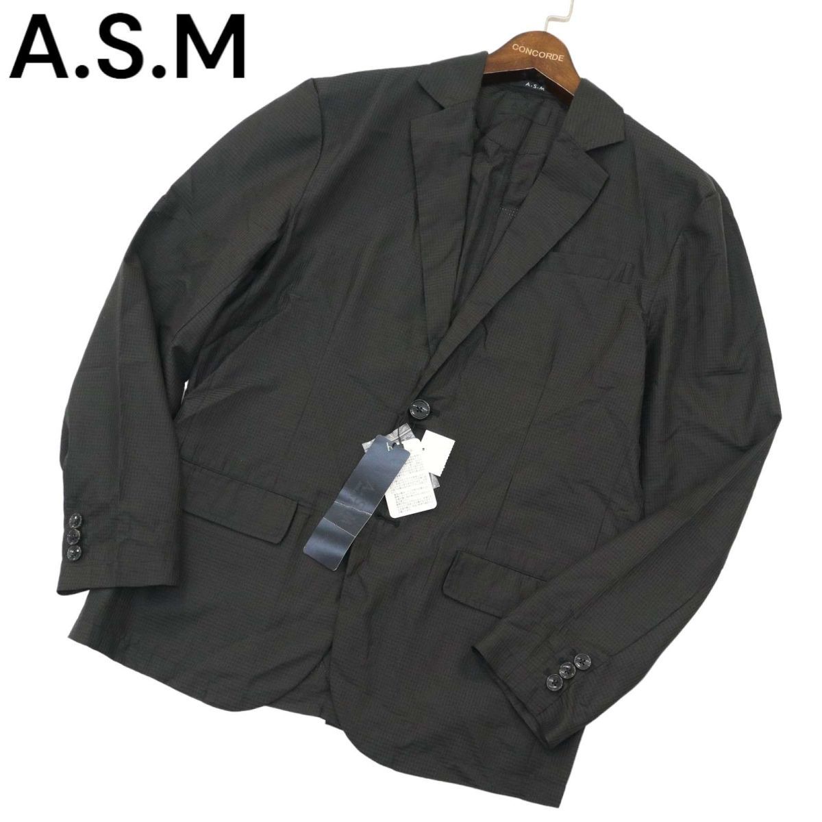 【新品 未使用】 A.S.M アトリエサブ メン 春夏 ポリ100% アンコン テーラード ジャケット Sz.48　メンズ 黒 ASM　A4T01441_2#M_画像1