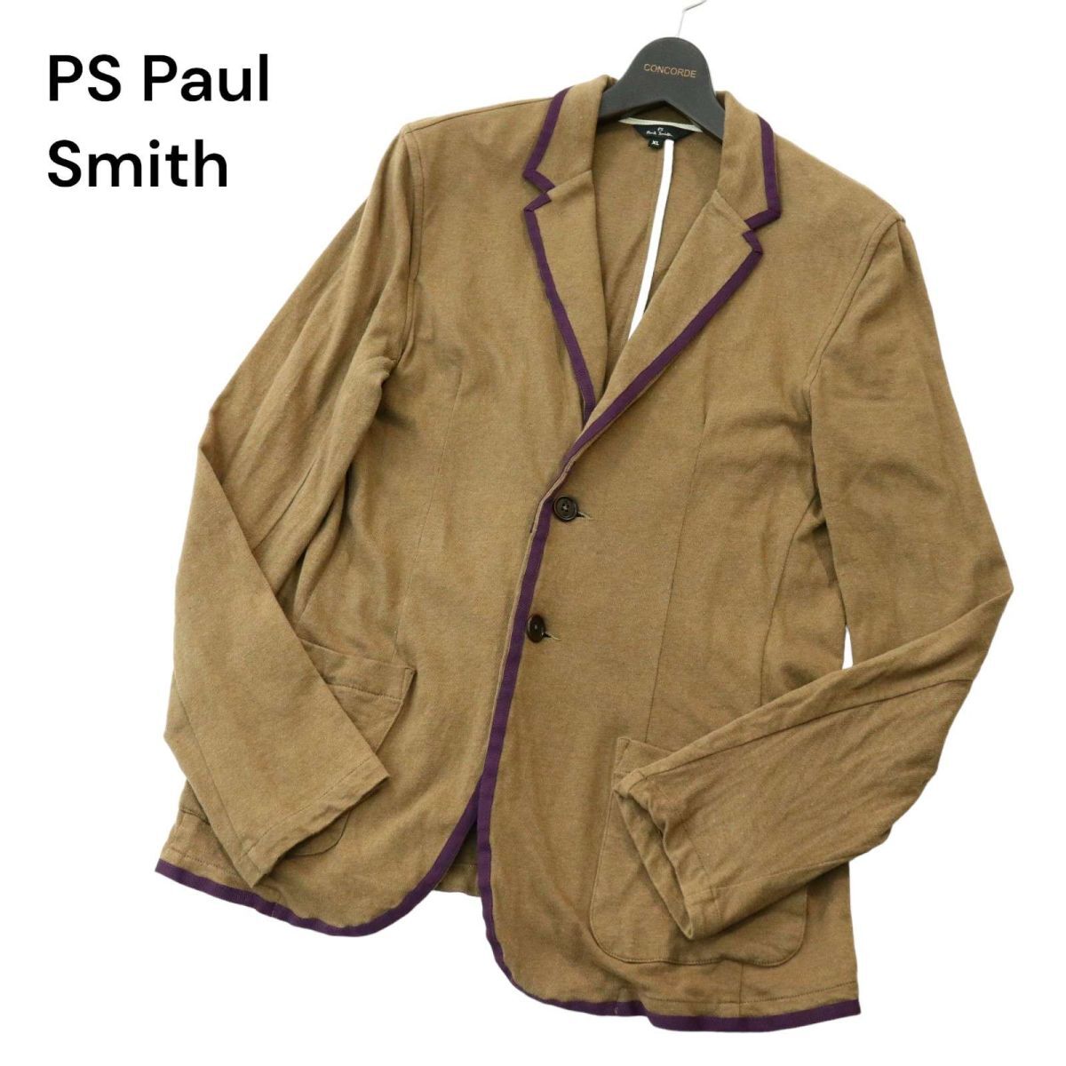 PS Paul Smith ポールスミス 春夏 麻 リネン混★ パイピング カット テーラード ジャケット Sz.XL　メンズ 大きいサイズ　A4T01471_2#M_画像1