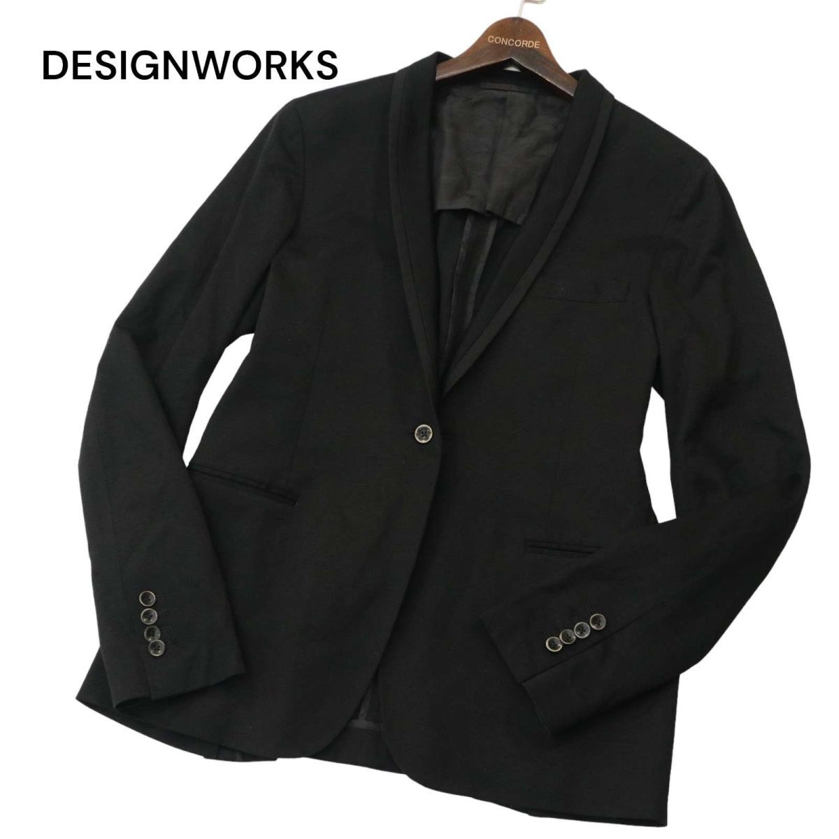 DESIGNWORKS デザインワークス アバハウス 通年 背抜き 1B ショールカラー♪ ジャケット Sz.50　レディース 黒　A4T01596_2#O_画像1