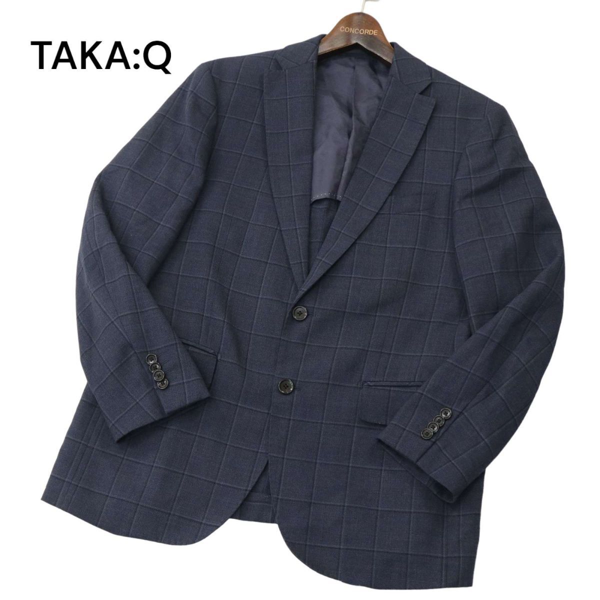 美品★ TAKA:Q タカキュー 春夏 背抜き チェック テーラード ジャケット ブレザー Sz.AB5　メンズ ネイビー ビジカジ　A4T01588_2#M_画像1