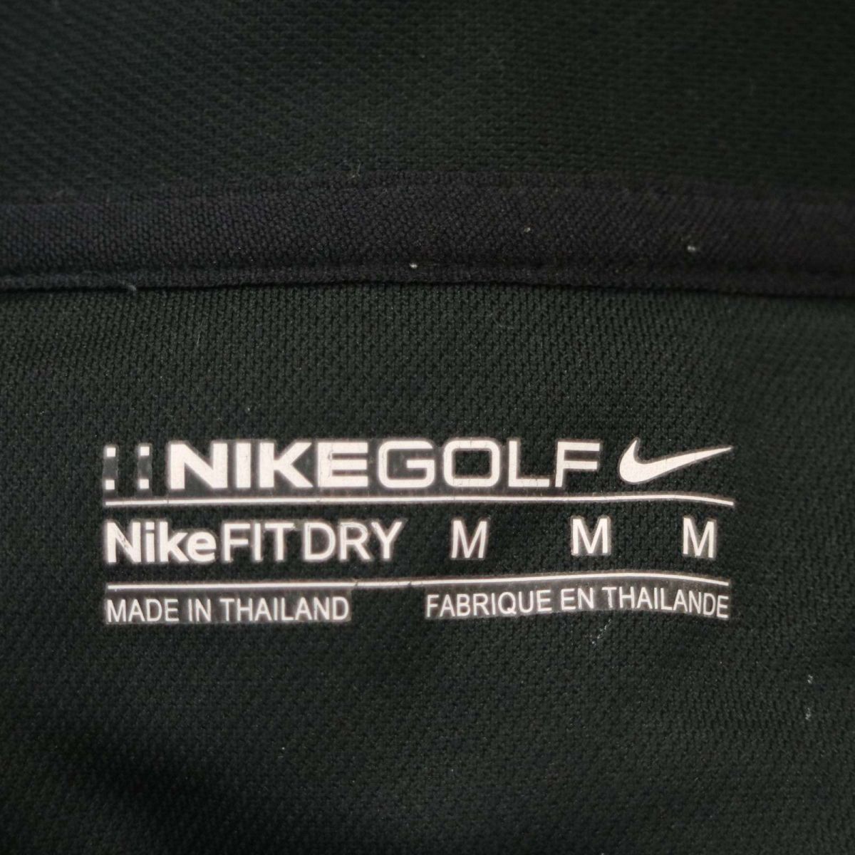 美品★ NIKE GOLF ナイキ ゴルフ 通年 FIT DRY 吸汗速乾 ロゴ刺繍 ライン 長袖 ポロシャツ Sz.M　メンズ 黒　A4T01763_2#C_画像5