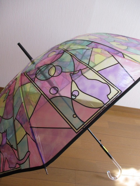 #[ не использовался товар ] "Enchante" витражное стекло 8шт.@. Jump тип длинный зонт зонт от дождя прозрачный виниловый зонт кошка бабочка . бабочка 