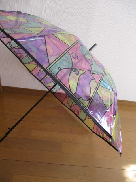 #[ не использовался товар ] "Enchante" витражное стекло 8шт.@. Jump тип длинный зонт зонт от дождя прозрачный виниловый зонт кошка бабочка . бабочка 