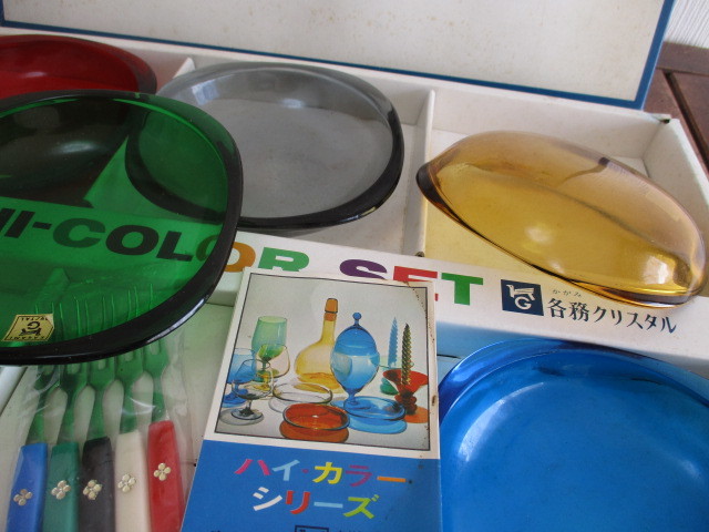 #[ unused goods ] each .kagami crystal high color series fruit set Showa Retro gdo design Mark 