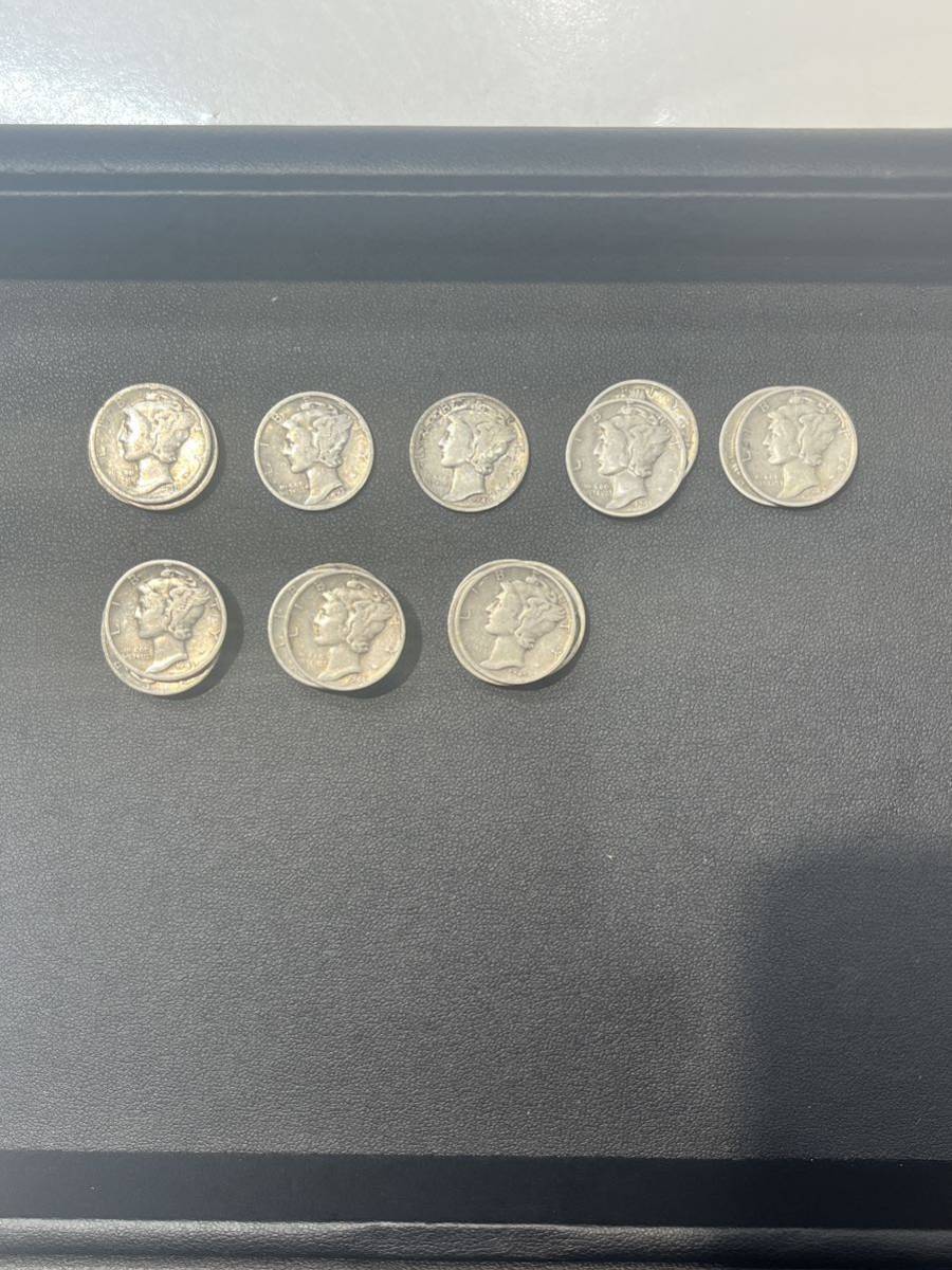 ☆【アメリカ1ＤＩＭＥ（10セント）銀貨22枚：1936〜1945）年、マーキュリー、カタログ値（2.5ｇ、silver900）】銀貨　_画像2
