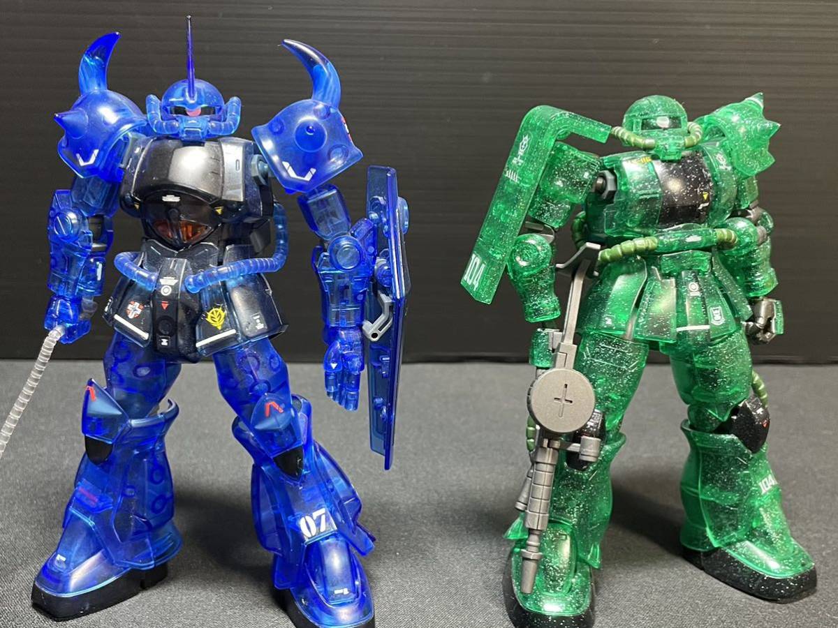 ガンダム ガンプラEXPO限定 HG グフ クリアカラー リバイブVer、劇場限定 HG ザク C型 リミテッドクリアVer 素組完成品 1/144 ジャンク品_画像1