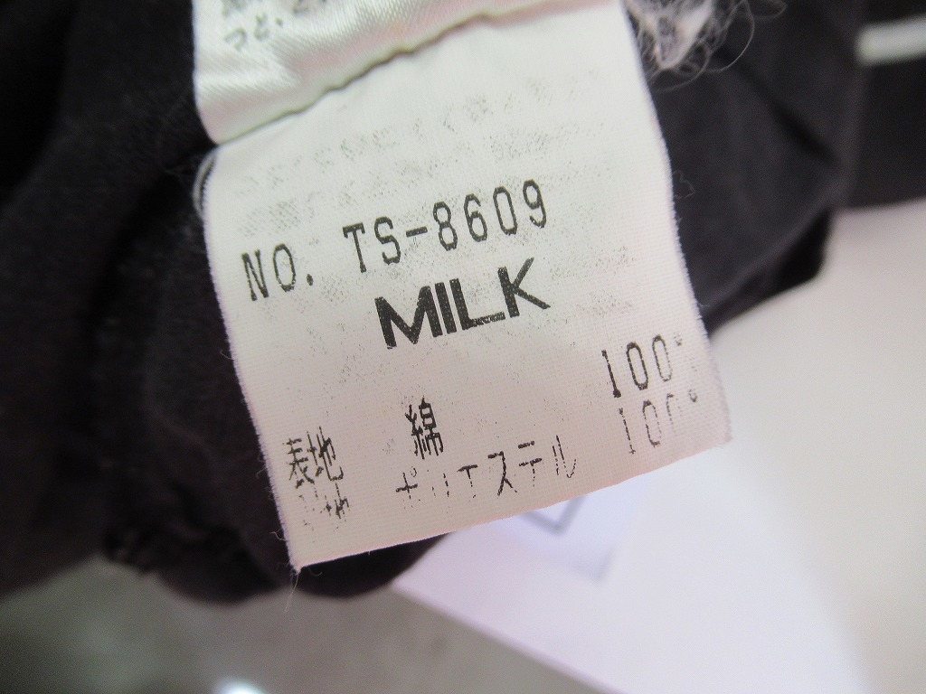 AN360★MILK/ミルク 半袖Tシャツ ブラック/黒 音符デザイン 袖切り替えデザイン レディースフリーサイズ 経年劣化あり 古着_画像7