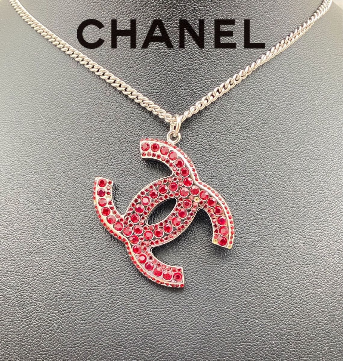 CHANEL シャネル　ロゴ　レッドラインストーン　ネックレス