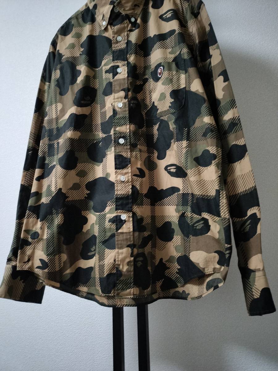 A BATHING APE/アベイシングエイプ/1ST CAMO Checkered SHIRT/ファーストカモ×チェック柄BDシャツ/迷彩/カモフラ/SIZE L_画像5