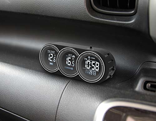 カシムラ クロック・サーモ・ボルトメーター 電波時計と車内外温度、車両電圧を同時に表示 ブルー/ホワイト文字発光 NAK_画像2