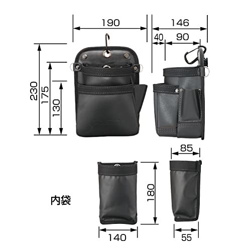 Tajima タジマ セフ着脱式システム 着脱式腰袋 ツインフック 本革 2段小 堅牢でしなやかな上質なレザー(牛本革)_画像2