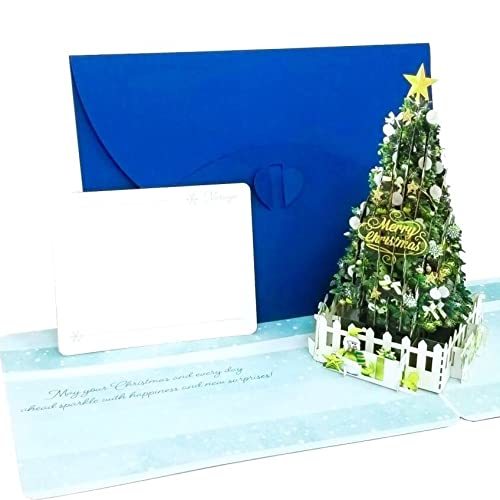 クリスマスグリーティングカード (青 Standard M) ポップアップ 高級 おしゃれ プレゼント メッセージ グリ_画像1