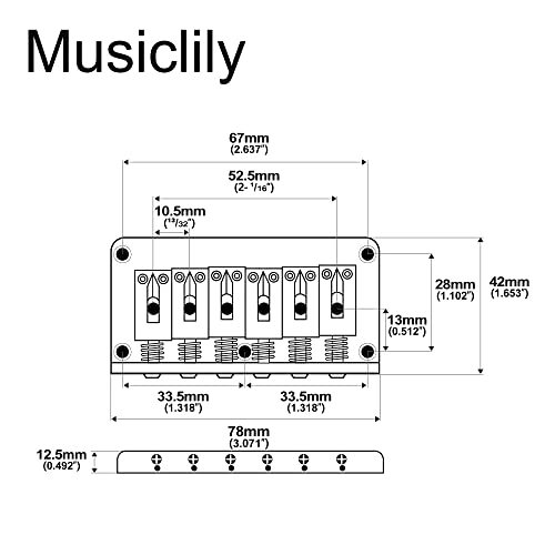 Musiclily 弦ピッチ10.5ｍｍ ハードテイルブリッジ フェンダー ストラト/テレキャスター6弦エレキギター用、の画像2