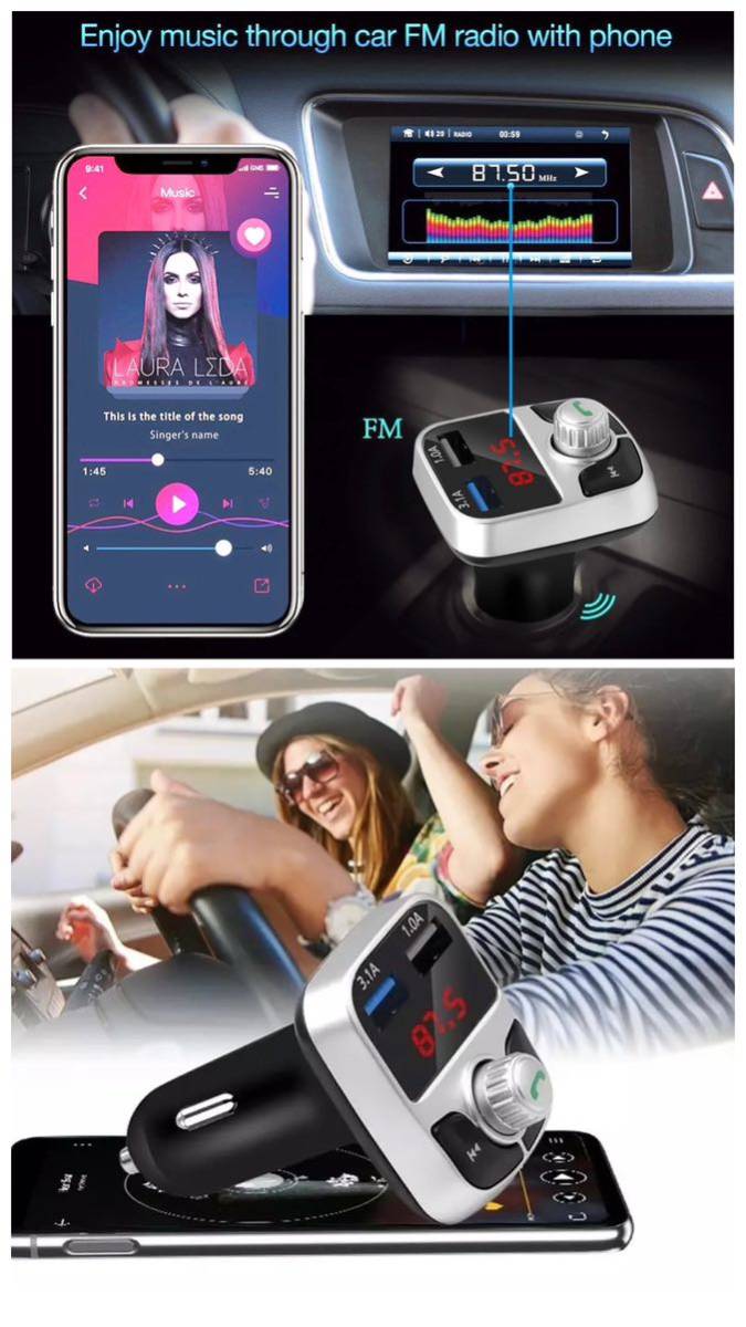 FMトランスミッター Bluetooth 充電器　充電　二台同時充電　音楽再生　ハンズフリー　スマホ シガーソケット　SDカード　 USB 　車載_画像6