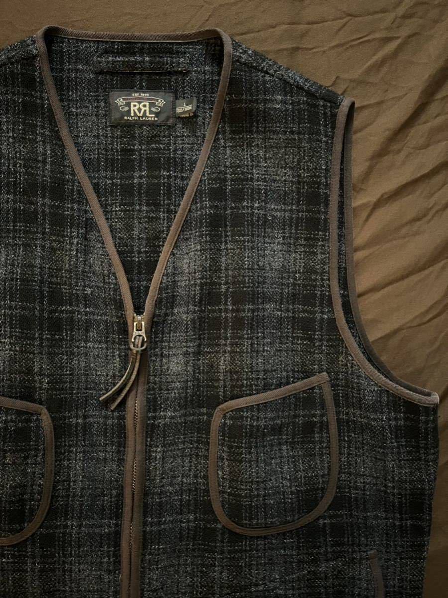 【名作】極美品 RRL INDIGO TWEED BEACH VEST ダブルアールエル インディゴ ツイード ビーチクロス ブラウンズビーチ ベスト L_画像1