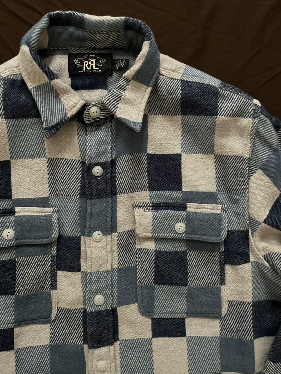 【名作】極美品 RRL INDIGO NATIVE JACQUARD OVER SHIRT ダブルアールエル インディゴ ジャガード ネイティブ シャツジャケット シャツ M