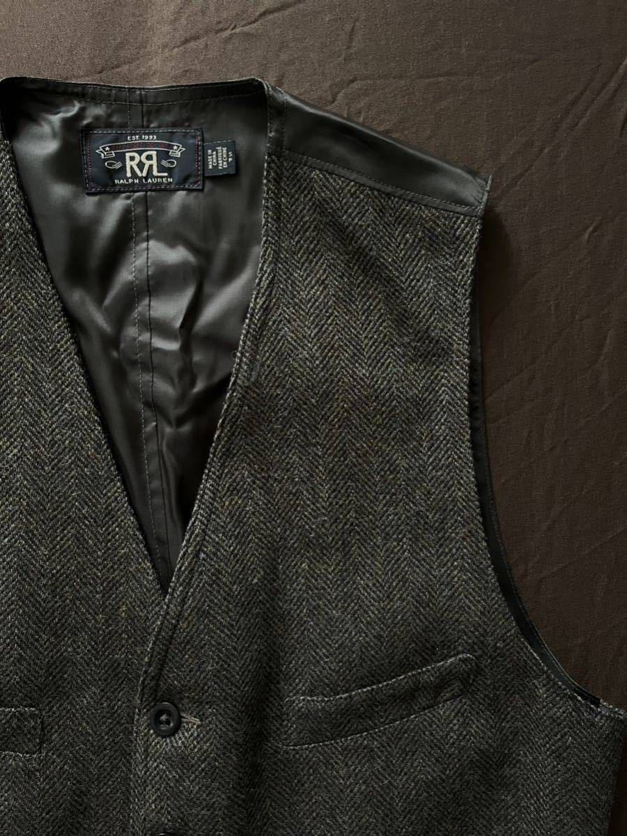 【名作】極美品 RRL OLIVE TWEED VEST ダブルアールエル ツイード オリーブ カーキ ベスト ラルフローレン S_画像2