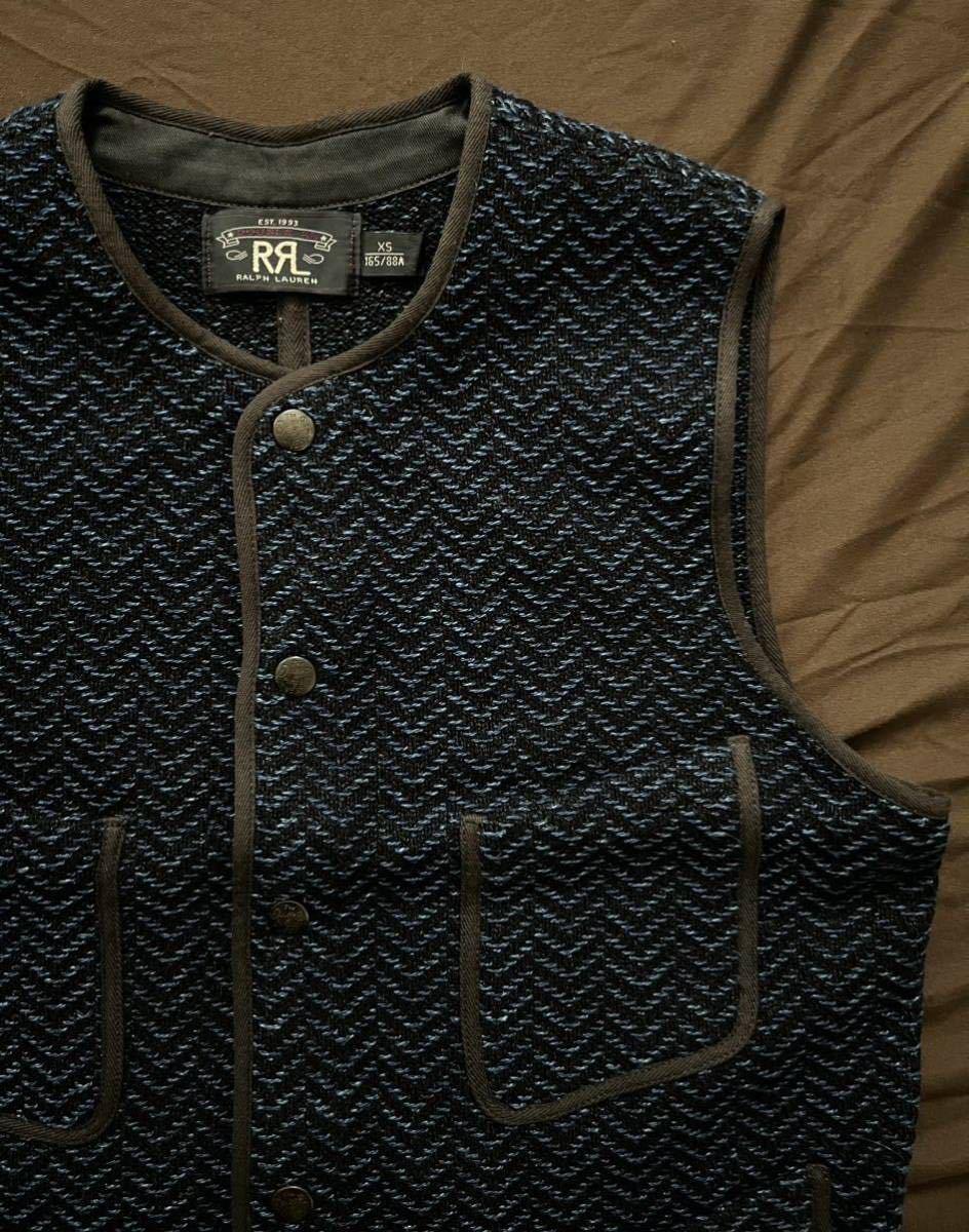 【傑作】極美品 RRL INDIGO DYED SNAPFRONT VEST ダブルアールエル インディゴ ブラウンズビーチ ビーチクロス ラグ ベスト XS_画像2