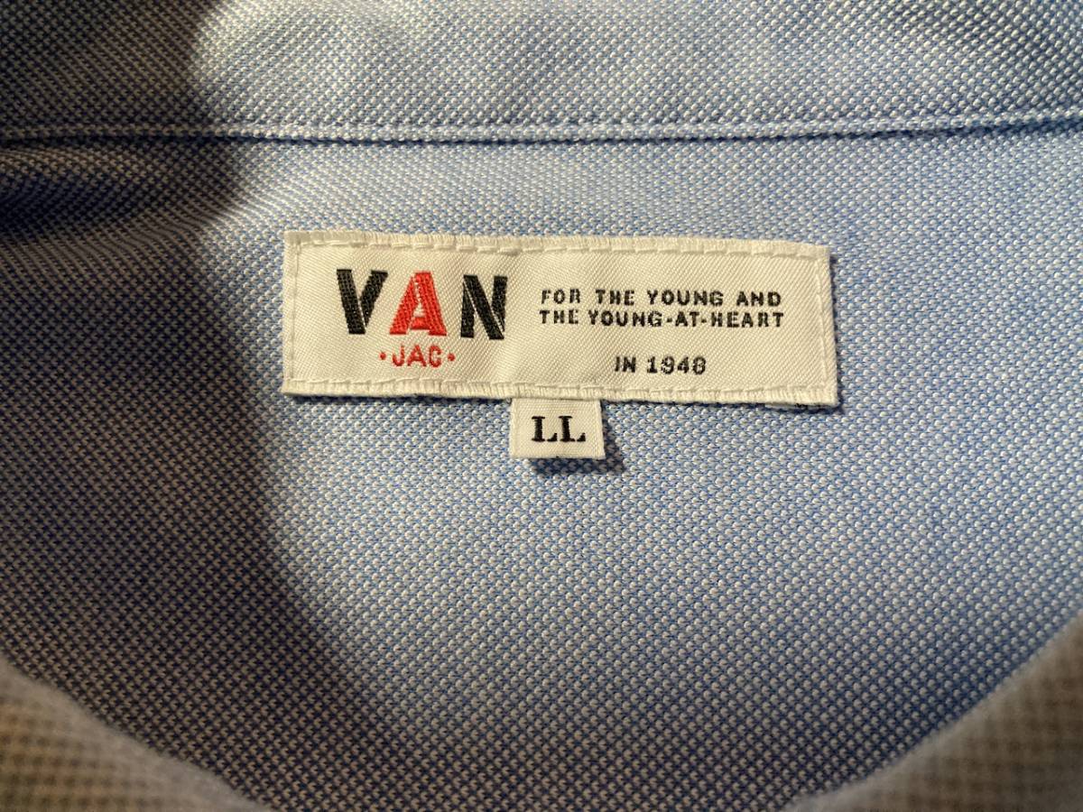 ★VAN JAC ヴァンヂャケット ストレッチ 長袖シャツ LL 日本製 ライトブルー アーチ刺繍ロゴ ボタンダウン IVY アイビーの画像3