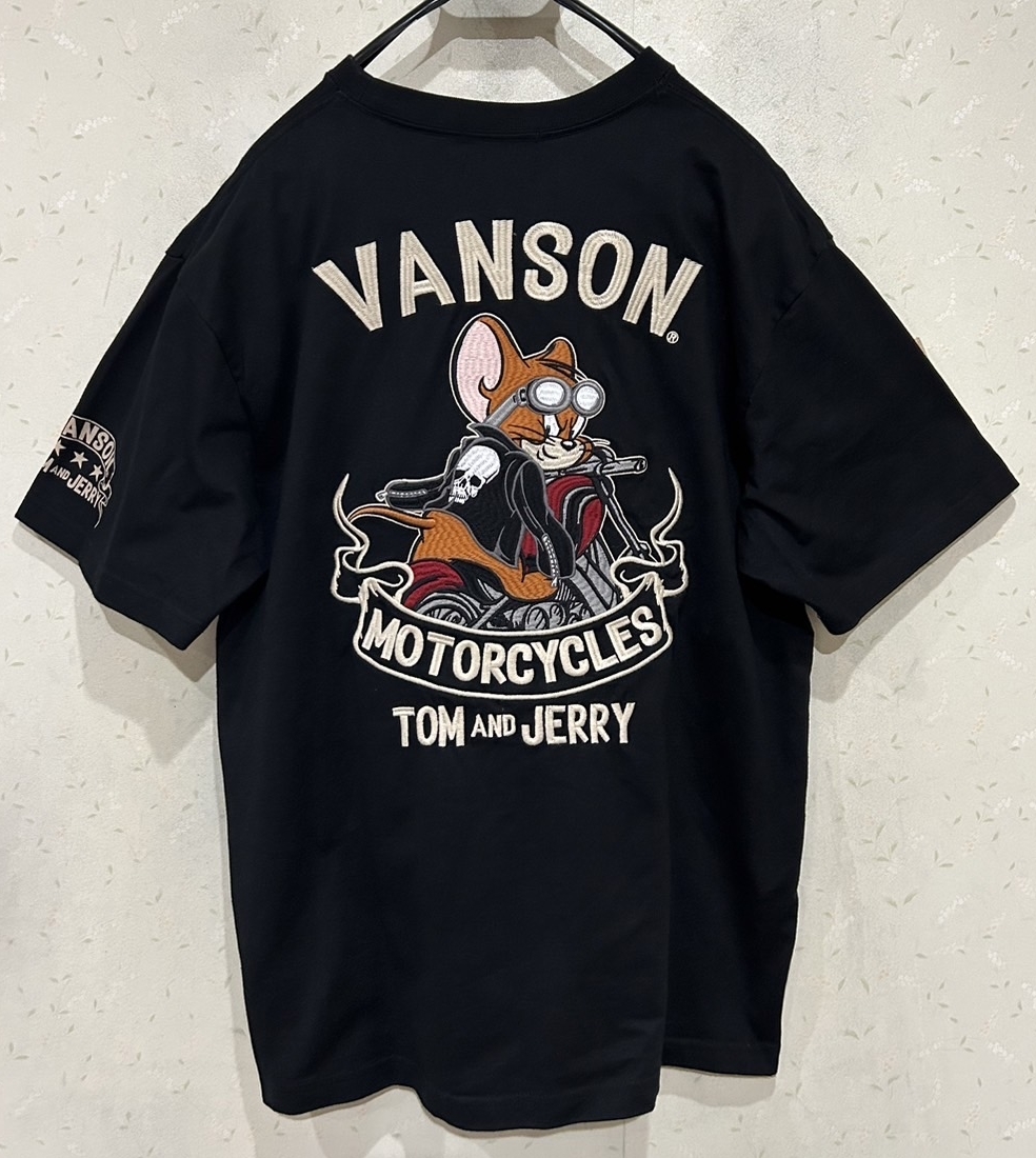 ＊バンソンVANSON×トムとジェリー TOM&JERRY ロゴ バイク 刺繍 半袖Tシャツ トップス XL　　　 BJBD.B