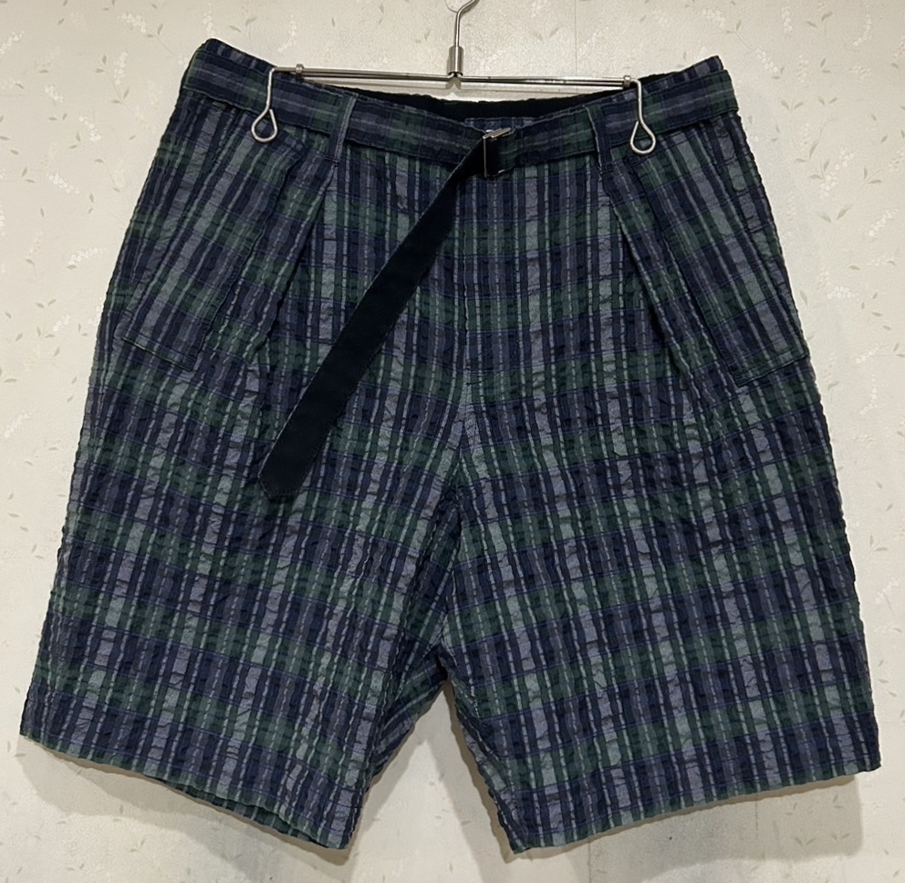 ＊サカイ sacai シワ加工 ベルト付き チェック ショートパンツ 2　　　　　　　　　 BJBD.B_画像1