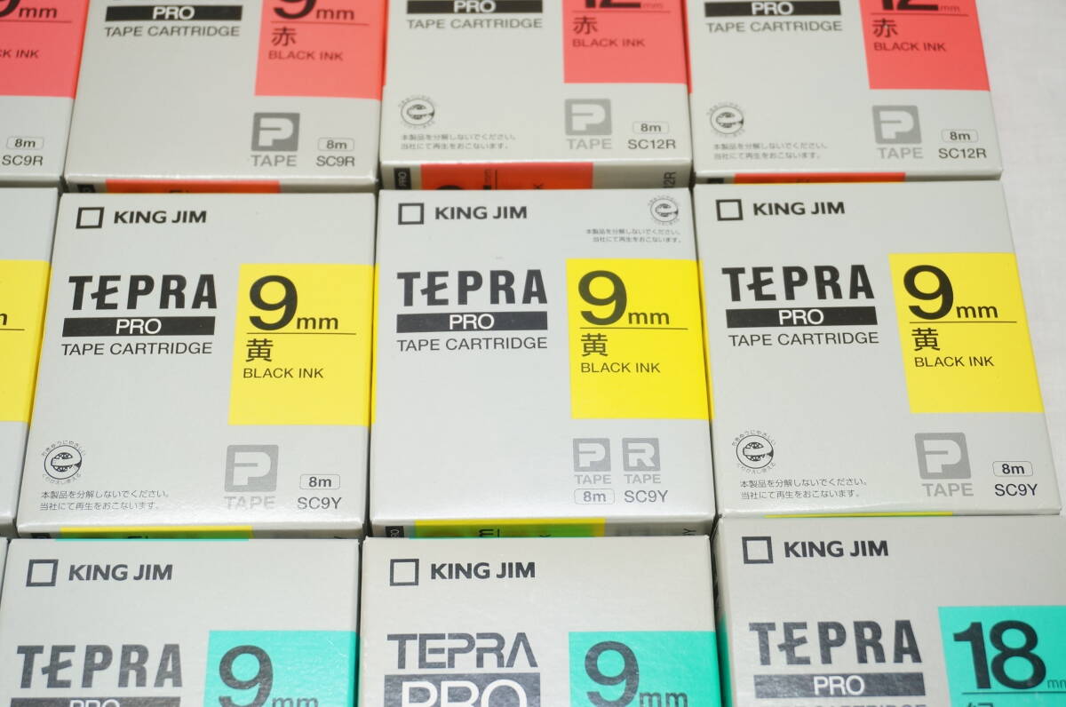 【K11A】大量！24点セット！テプラ プロ TEPRA PRO KING JIM カートリッジ 赤/黄/緑/青テープ 黒字 6/9/12/18mm 太さ色々 未使用保管品_画像5