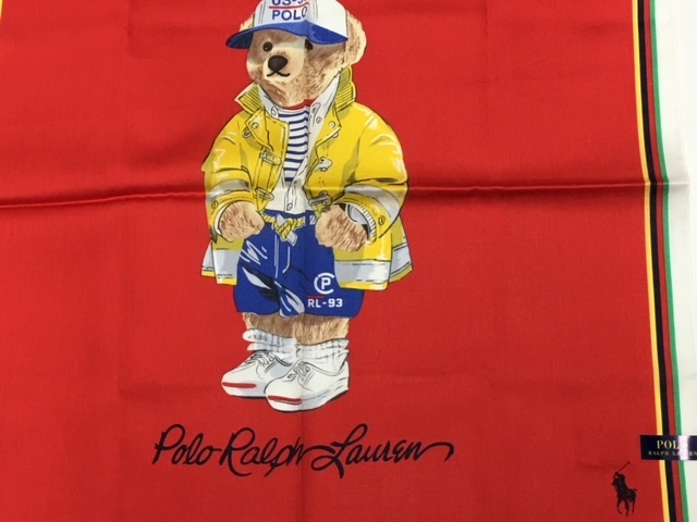 【POLO RALPH LAUREN】（NO.3075）ポロ ラルフローレン ハンカチ　ビッグベア　くま　赤　未使用　50cm_画像2