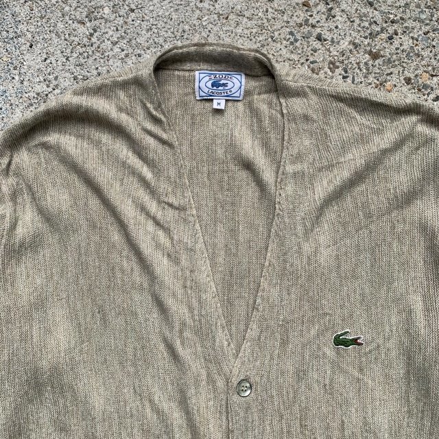 【M/L】70s/80s USA製 IZOD LACOSTE アクリルニット カーディガン ベージュ■ビンテージ オールド レトロ アメリカ古着 ラコステ_画像2